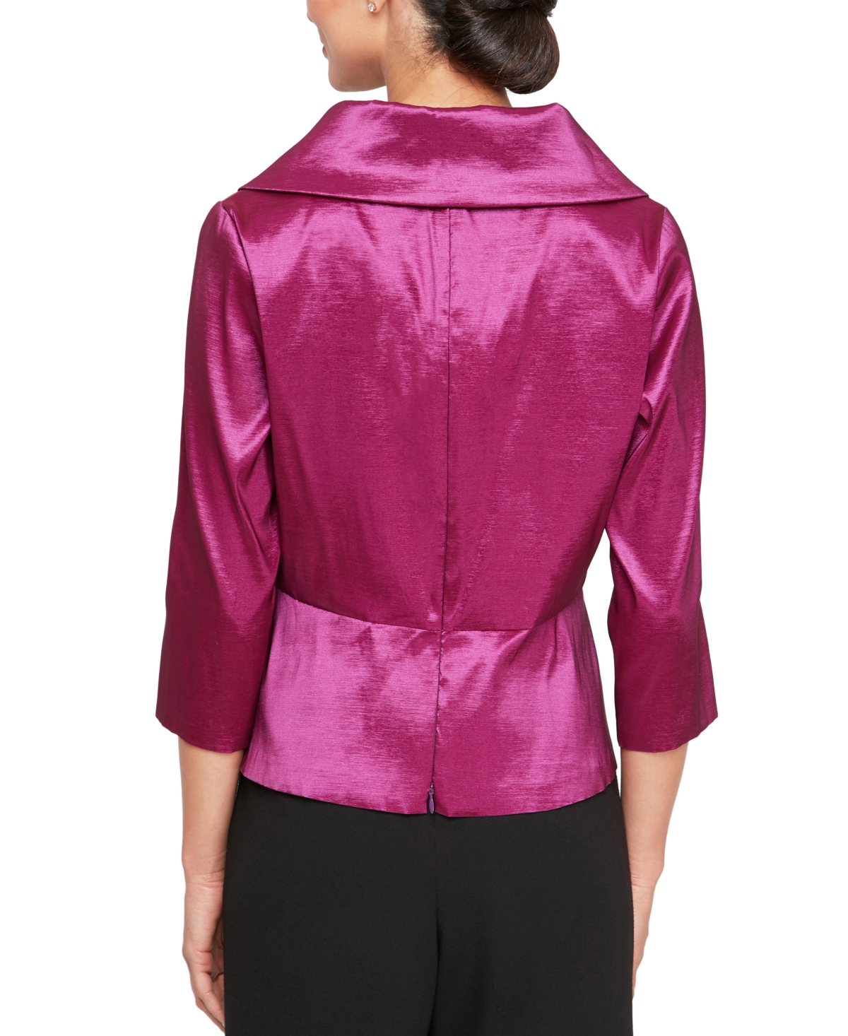 Alex Evenings Petite Shawl-Collar Rosette-Trim Top