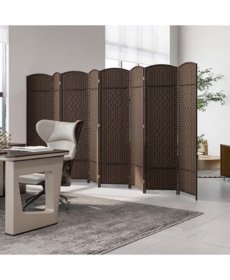 8-Panel Folding Room Divider with Hand-Woven Texture and Solid Wood Frame