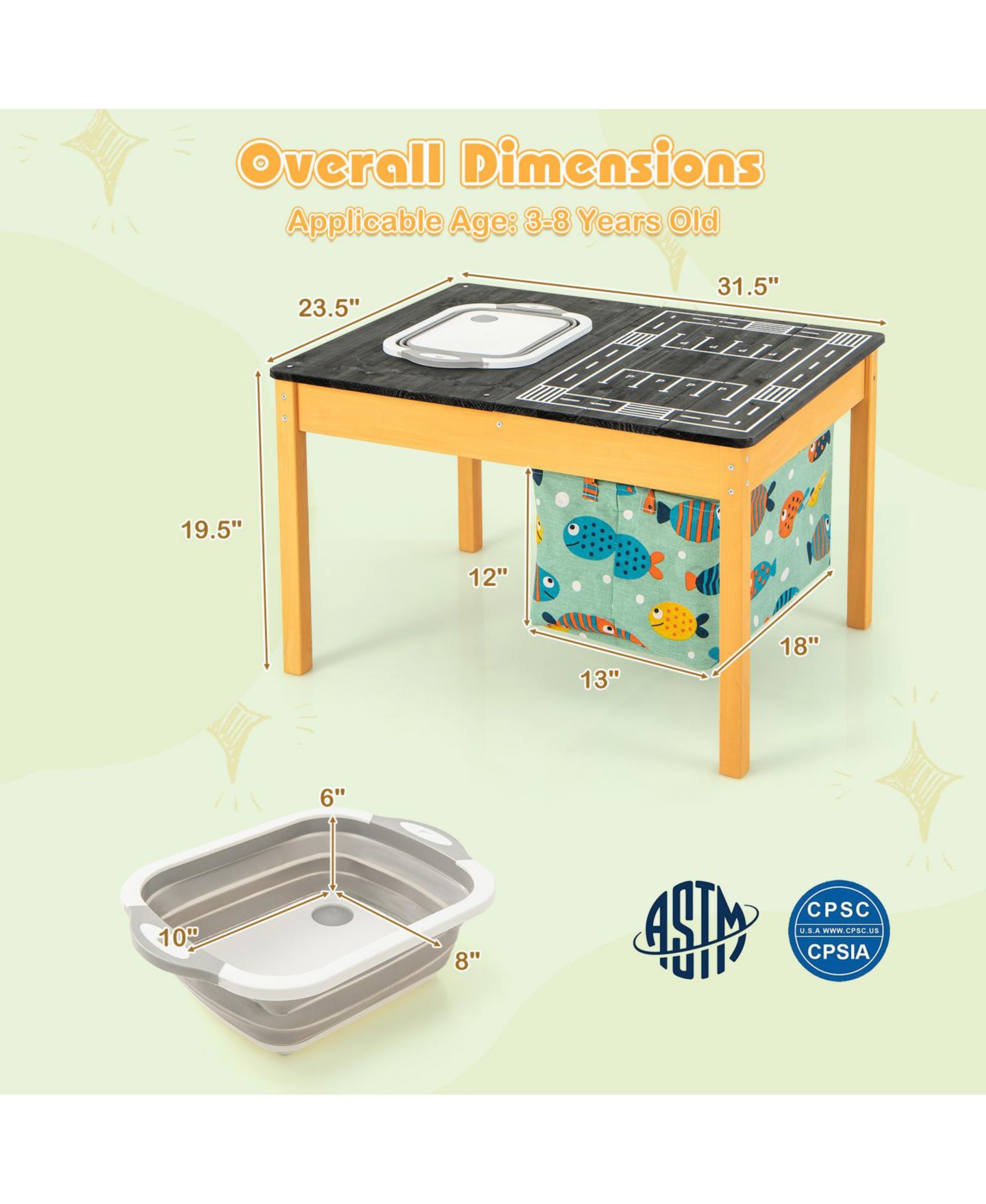 Детская игрушка Slickblue 3-in-1 Sand Water Fir Wood Activity Table with Foldable Storage Bin, Ages 3-8, цвет: Натуральный / Чёрный — фото 7