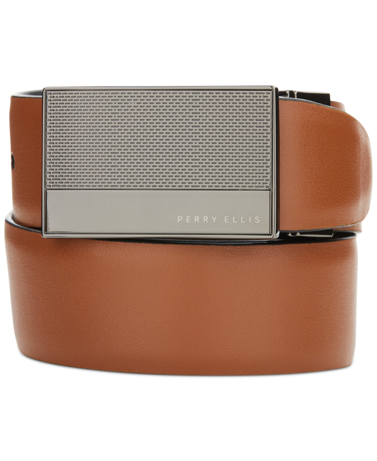 Perry Ellis Portfolio Men's Beehive Reversible Plaque Buckle Belt - Blk20