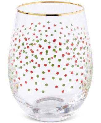Christmas Tree Polka Dot Stemless Wine Glasses, Set of 4