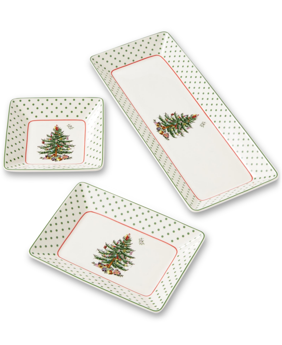 Spode Christmas Tree Polka Dot 3-piece Nesting Tray Set In Green