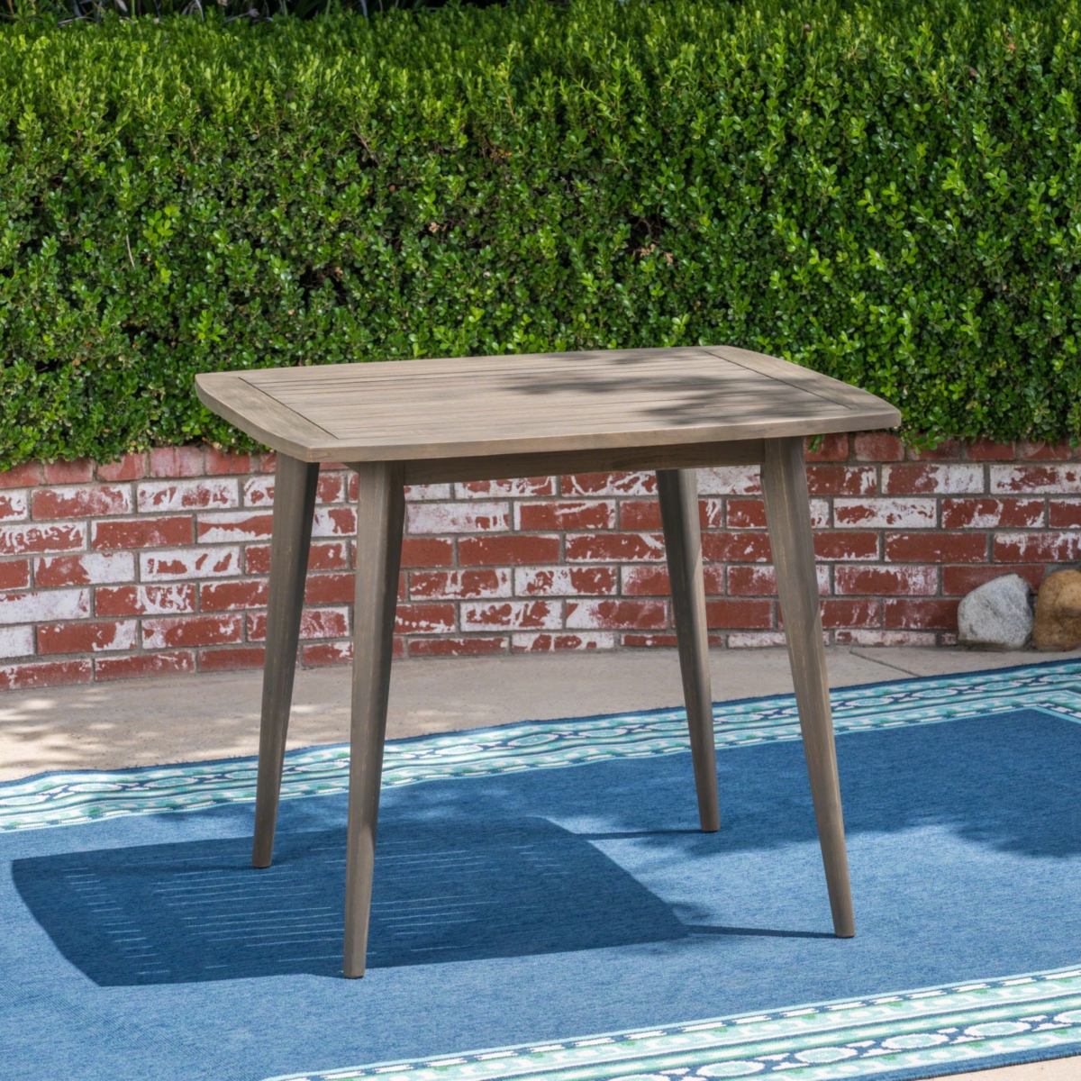 Modern Acacia Wood Square Dining Table, Gray