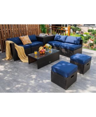8 Pieces Patio Space-Saving Rattan Furniture Set with Storage Box and Waterproof Cover