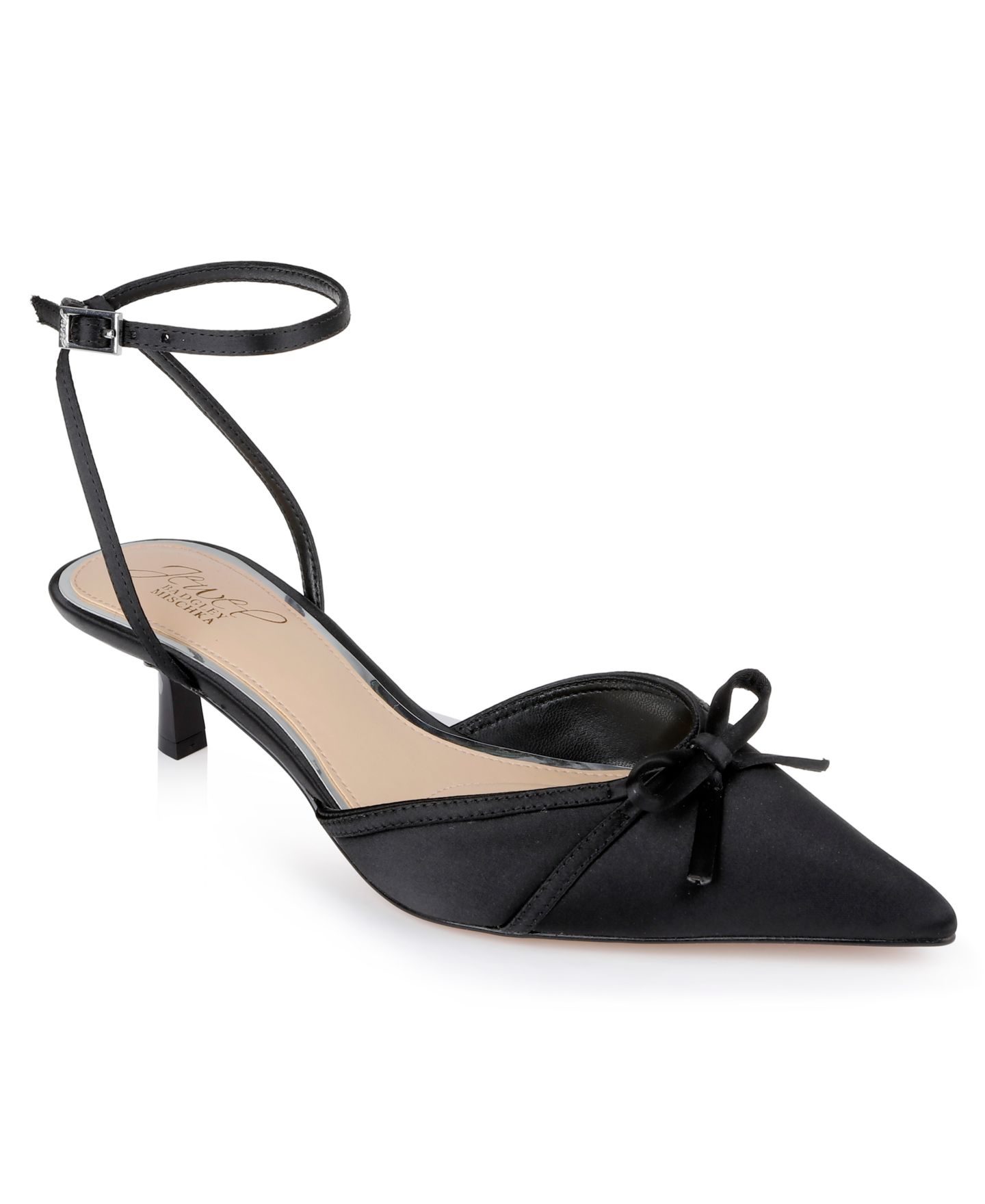 Женские туфли Jewel Badgley Mischka Talasia Kitten Heel Pumps, цвет: Чёрный атласный — фото 1