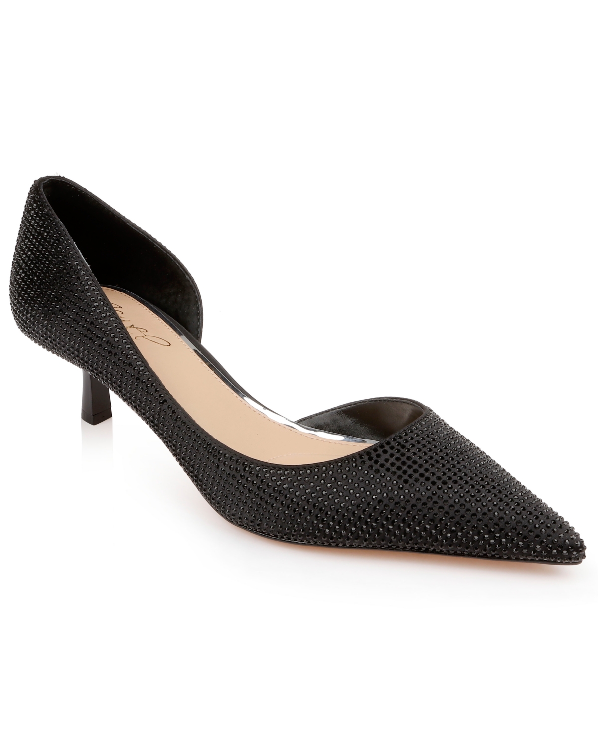 Jewel Badgley Mischka Teegan Womens Embellished Manmade Kitten Heels In Black Satin