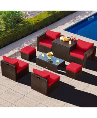 8 Pieces Patio Space-Saving Rattan Furniture Set with Storage Box and Waterproof Cover