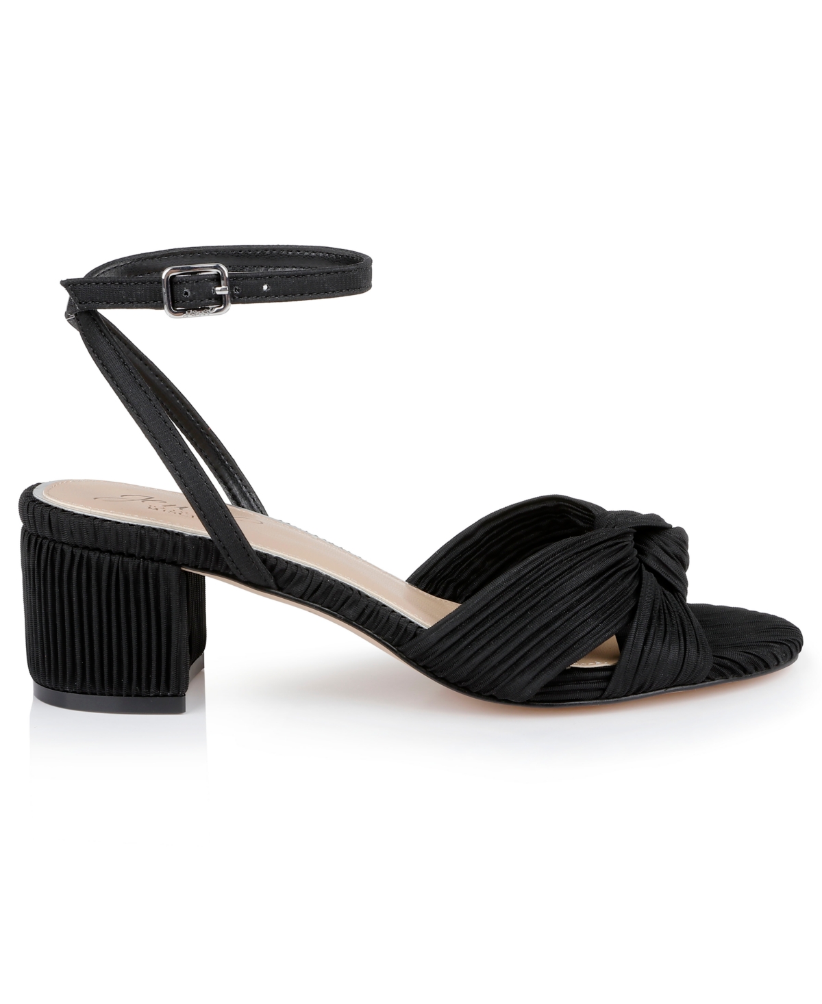 Shop Jewel Badgley Mischka Women's Hudson Knot Block Heel Evening Sandals In Silver Plissee