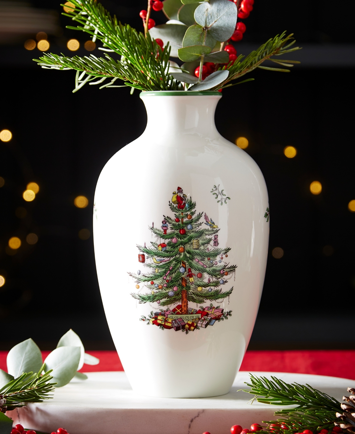 Spode Christmas Tree Posy Vase, 10" In Green