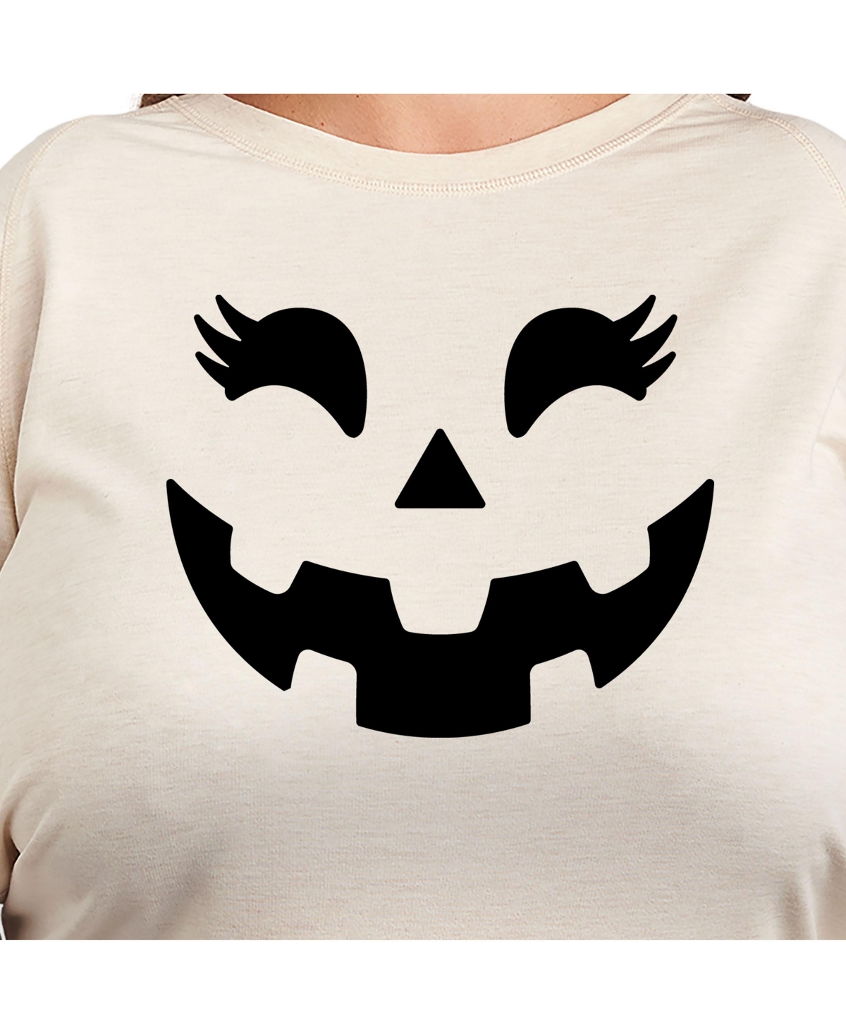 Hybrid Apparel Pumpkin Face Plus Size Graphic Pullover In Beige,khaki