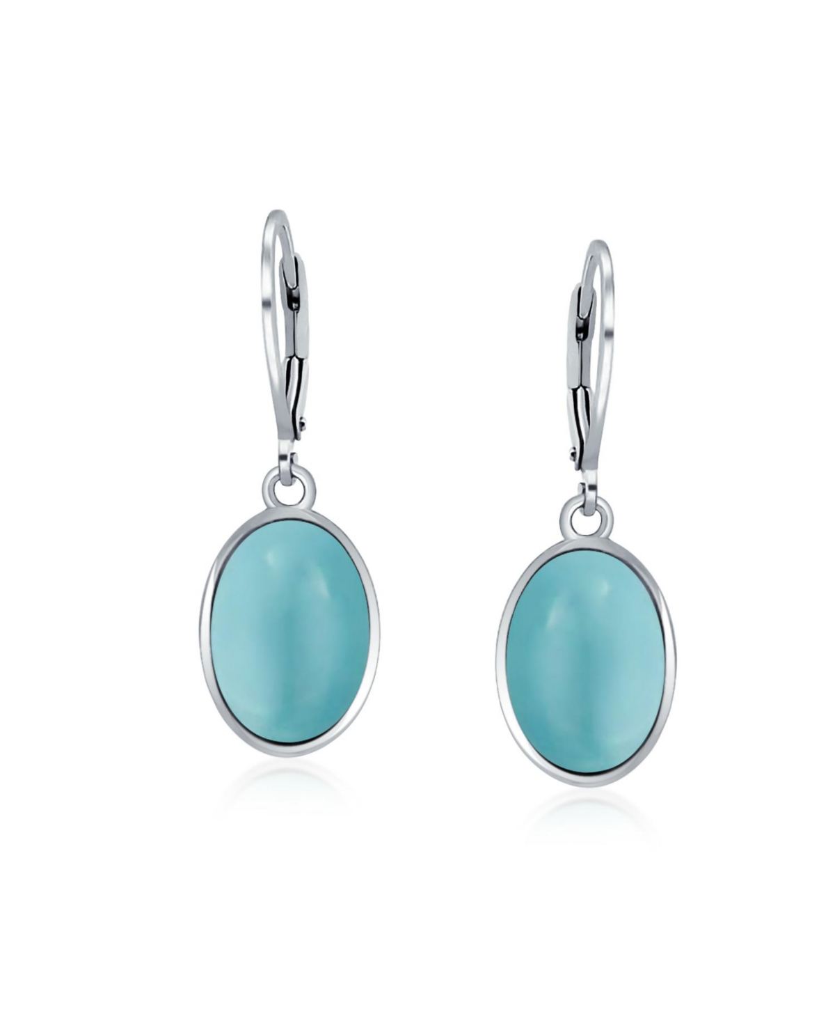 Bling Jewelry Western Style 3.2CT Light Blue Natural Larimer Dome Oval Bezel Set Lever Back Dangle Earrings For Women Sterling Silver