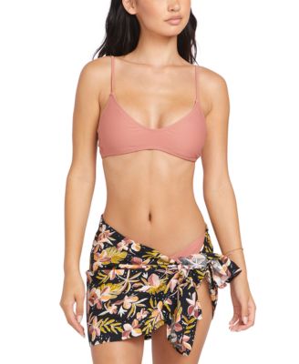 Juniors Simply Solid Scoop Neck Bikini Top Printed Sarong Cover Up