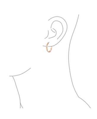 Created White Blue Opal Inlay Thin Flat Tube Large Hoop Earrings Rose Gold .925 Sterling Silver