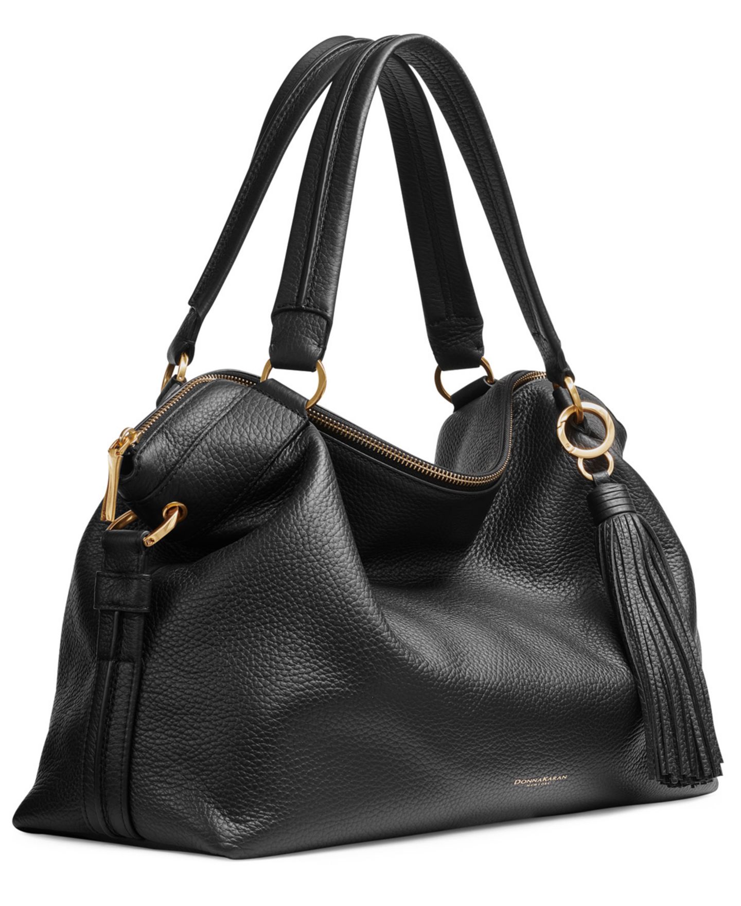 Женская сумка Donna Karan New York Glenwood Top Handle Leather Extra Large Satchel with Tassel Detail, цвет: Чёрный / Золотой — фото 3