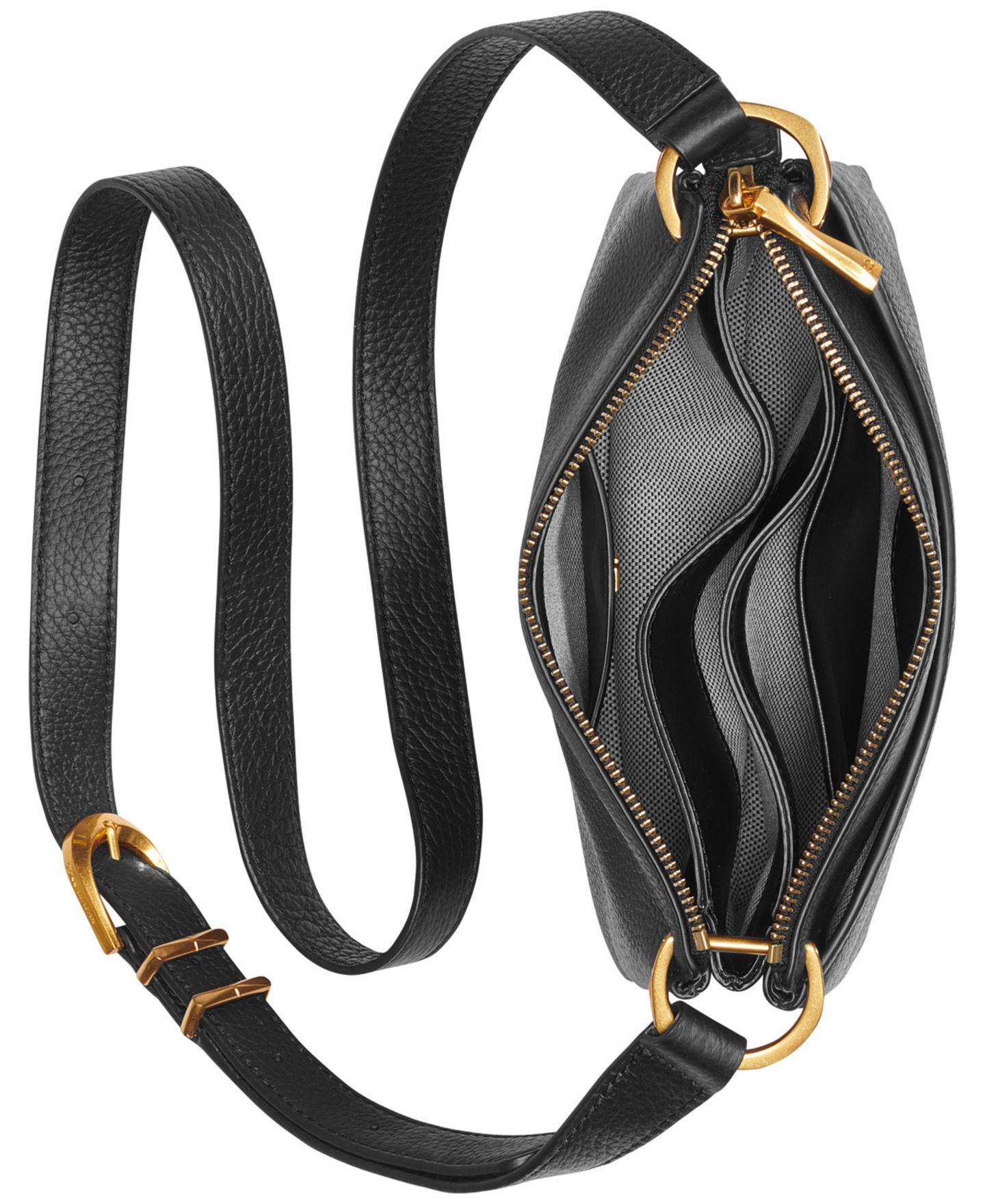 Женская сумка Donna Karan New York Glenwood Zippered Leather Small Crossbody with Tassel Detail, цвет: Чёрный / Золотой, вариант 1 — фото 4
