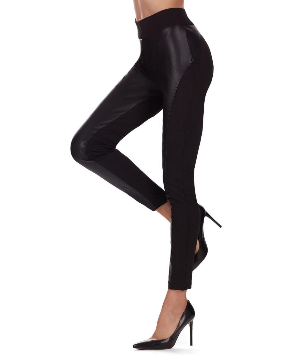 Women's Marea Chic Faux Leather Cotton Blend Fashion Leggings - Black