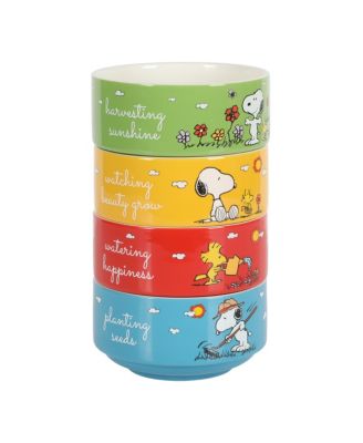 Snoopy 4 Pack Stackable 5.5" Decorate Stoneware Bowl Set