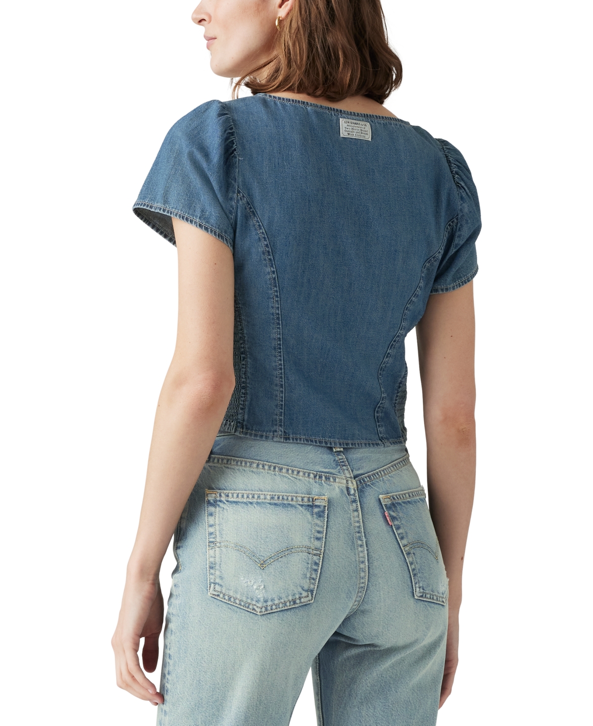 Levi's Women's Opehlia Denim Puff-Sleeve Corset Top