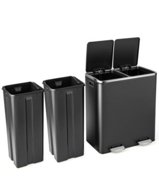 Recycling Trash Can with 2 Pedals and Compartments, 16-Gallon Total Capacity