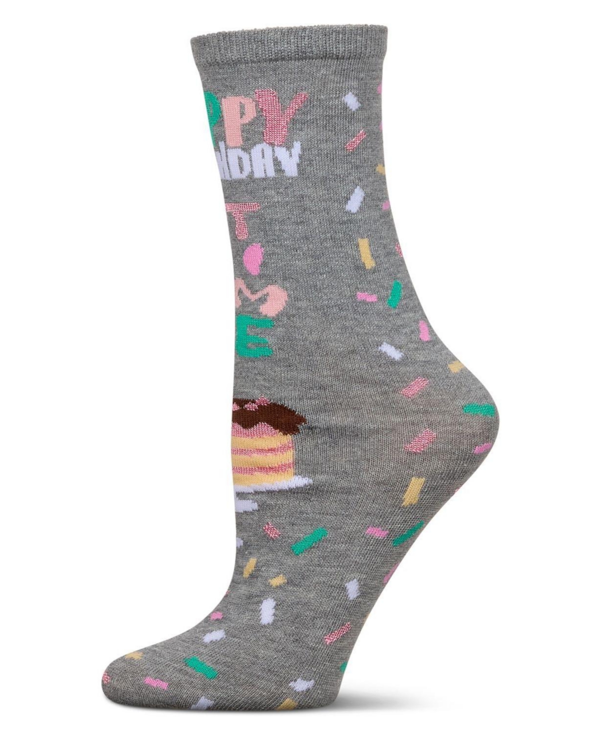 Happy Birthday Cake Time Greeting Card Crew Socks - Med gray heather