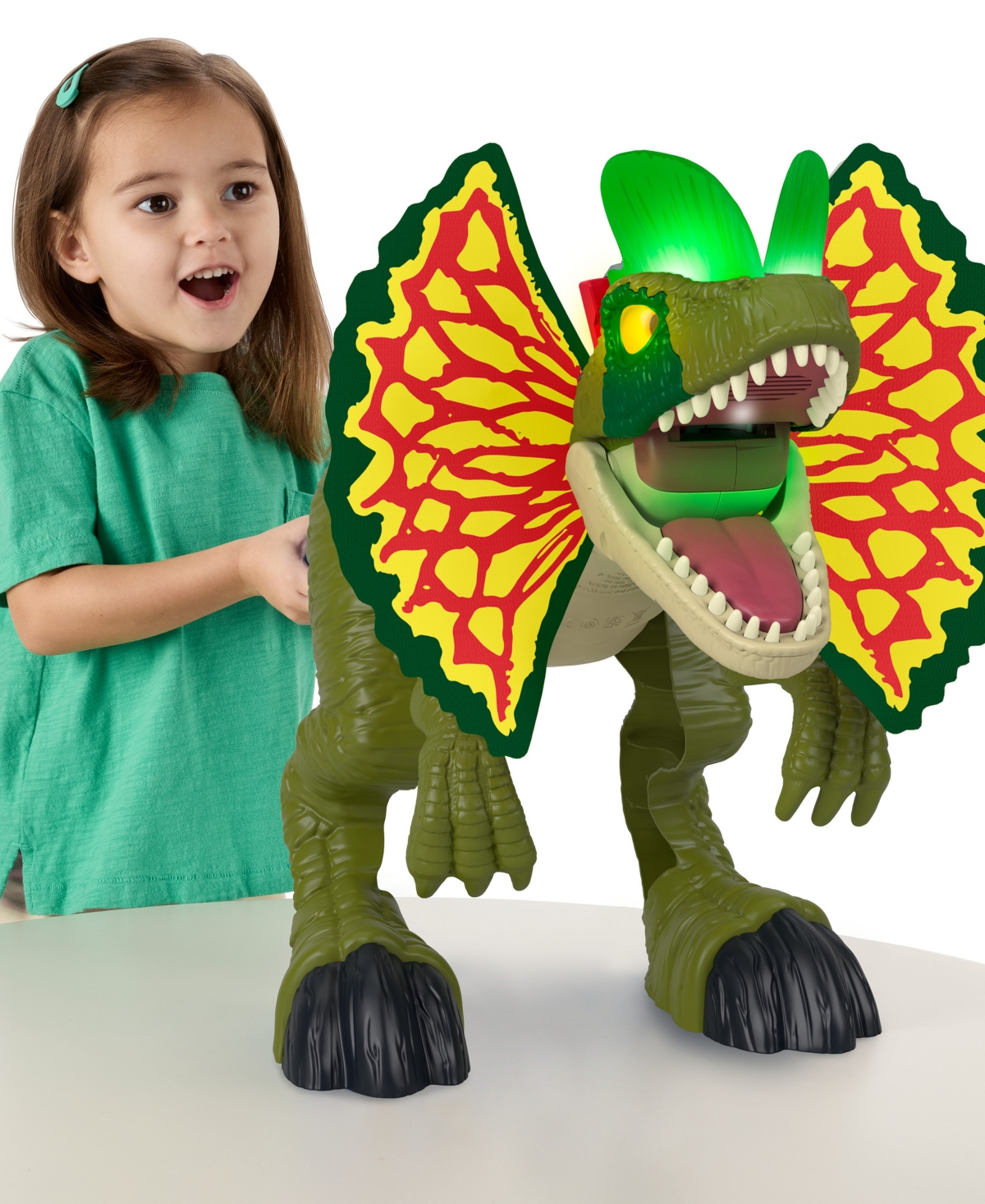 Imaginext Jurassic World Thrash Attack Dilophosaurus Dinosaur Toy With Lights Sounds For Kids In Multi-color