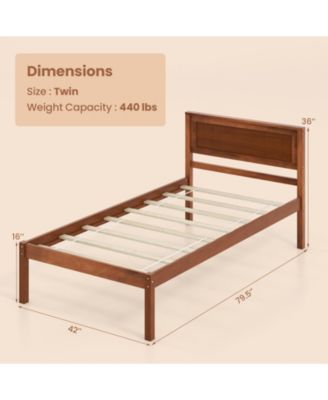 Twin Size Bed Frame with Wooden Headboard and Slat Support