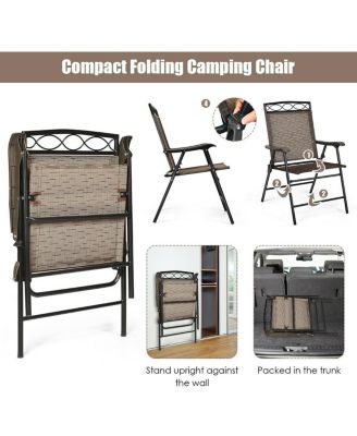 Set of 2 Patio Folding Chairs Sling Portable Dining Chair Set with Armrest