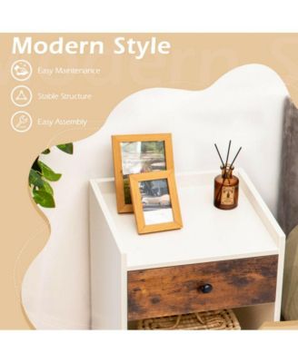 Set of 2 Nightstand with Drawer Cabinet End Side Table Raised Top