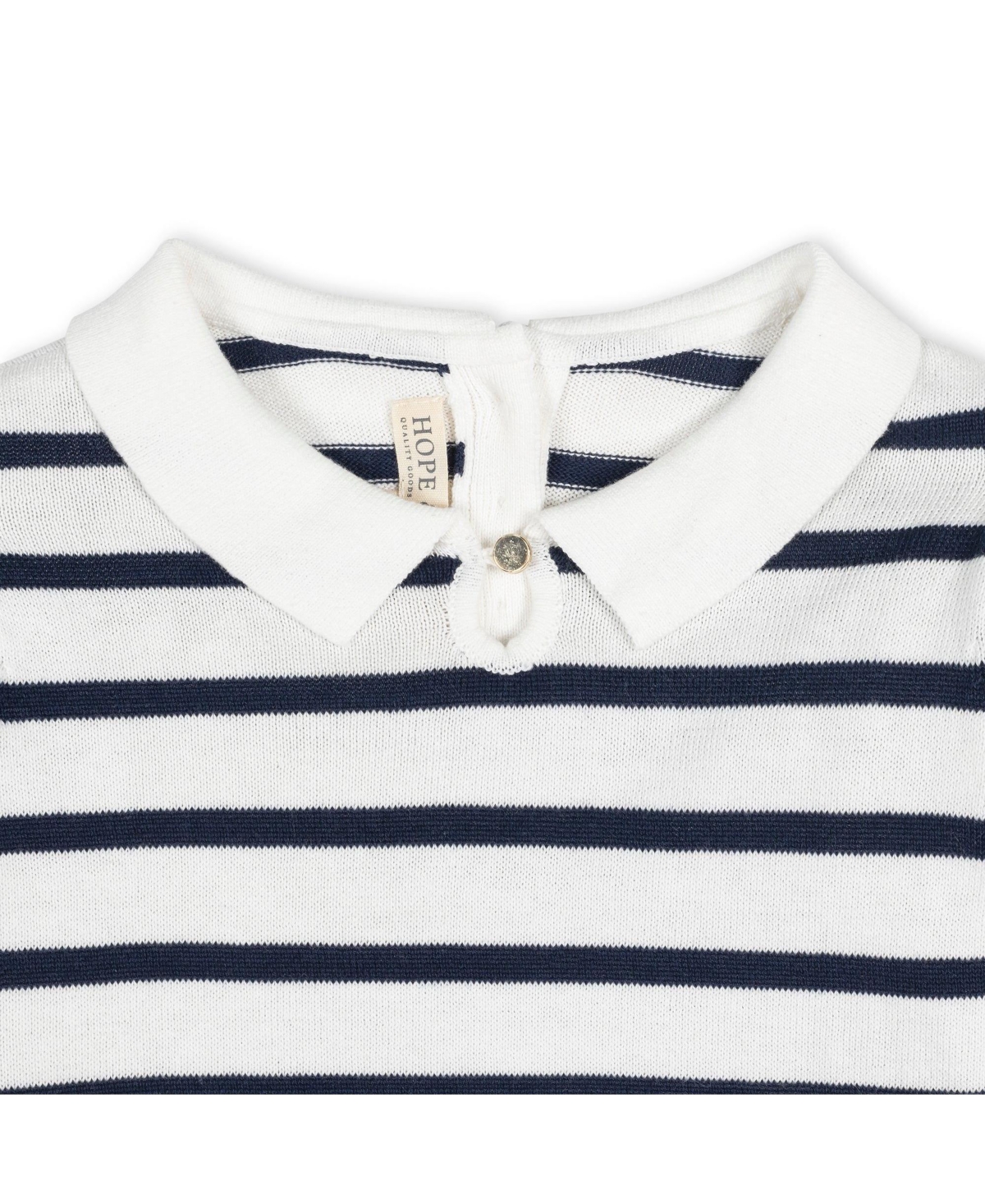 Hope & Henry Baby Girls Organic French Collared Keyhole Long Sleeve Sweater - Navy breton stripe with collar