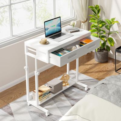Portable Desk with Drawers, Mobile Laptop Desk with Wheels, Couch Desk Sofa Side Table Bed Desk, Small Standing Desk for Home Office