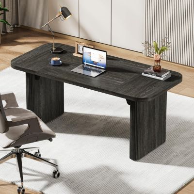 62-Inch Wood Double Pedestal Easy-Assembly Executive Desk – Modern Home Office Workstation & Writing Table