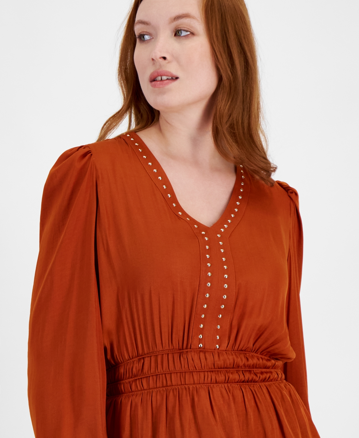 T Tahari Women's Grommet-Trim V-Neck Peplum Top