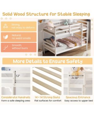 Twin Size Sturdy Wooden Bunk Beds with Ladder and Safety Rail