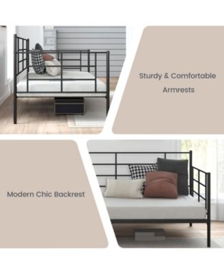 Twin Size Metal Daybed Sofa Bed Frame with Armrests and Backrest
