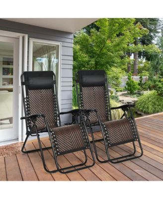 Set of 2 Folding Rattan Patio Zero Gravity Lounge Chair Recliner