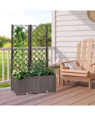 PE Rattan Raised Garden Bed with Trellis Planter Box for Climbing Plants