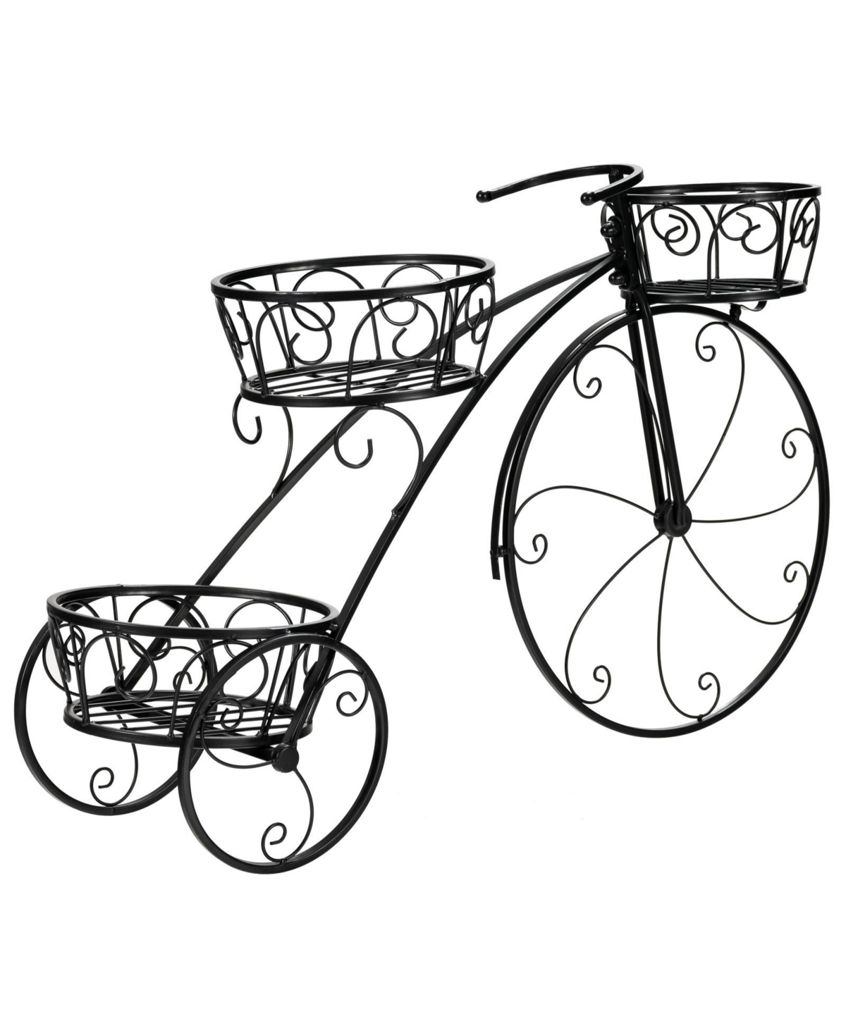 Tricycle Plant Stand Flower Pot Cart Holder in Parisian Style - Black