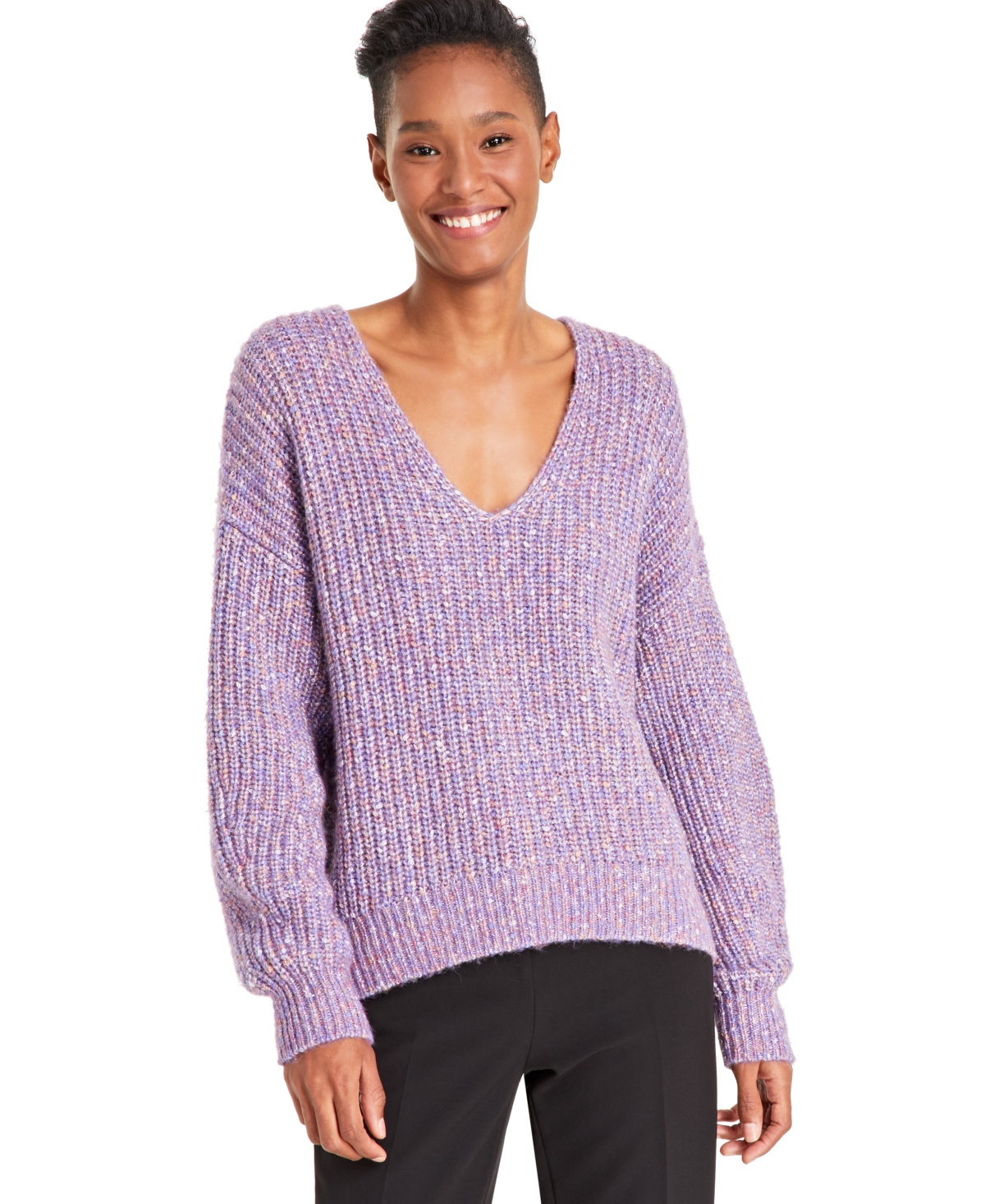 Women's Facacia V-Neck Dropped-Shoulder Sweater - Purple