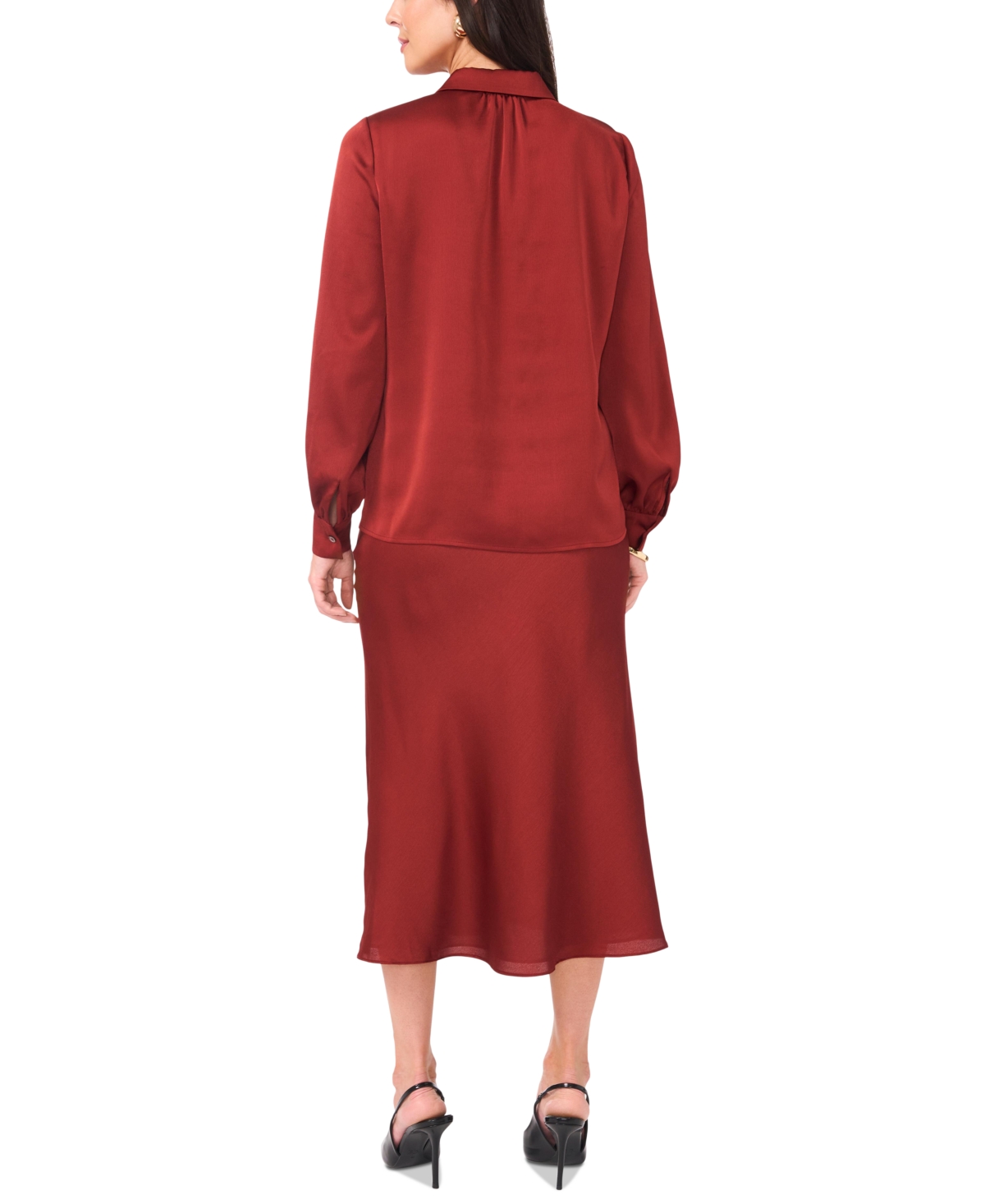 Vince Camuto Women's Long-Sleeve Satin Button-Front Top