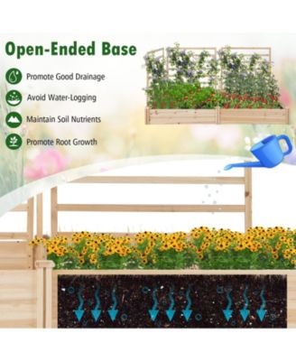 Raised Garden Bed with 2 Planter Boxes and 3 Trellis-Natural