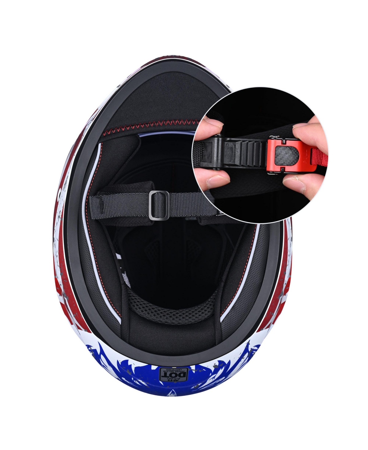 Ahr Run-f Full Face Stars and Stripes Motorcycle Helmet Flip up Dual Visor Dot - Blue-red2