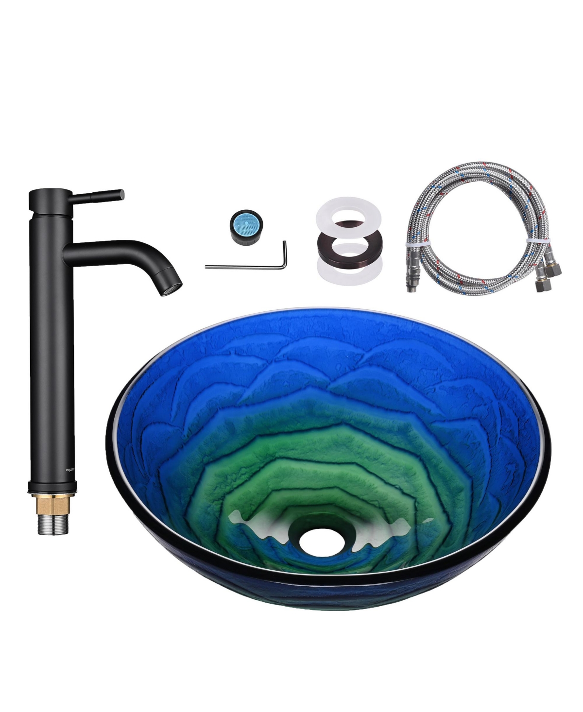 Tempered Glass Vessel Sink w/ Orb Single Handle Faucet Mounting Ring - Natrual