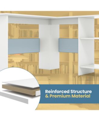 Large Modern L-shaped Computer Desk with 2 Cable Holes and 2 Storage Shelves