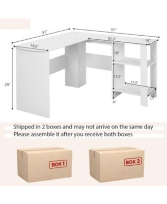 Large Modern L-shaped Computer Desk with 2 Cable Holes and 2 Storage Shelves