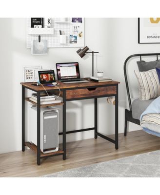 Computer Desk with Charging Station and Drawer & Adjustable Shelf