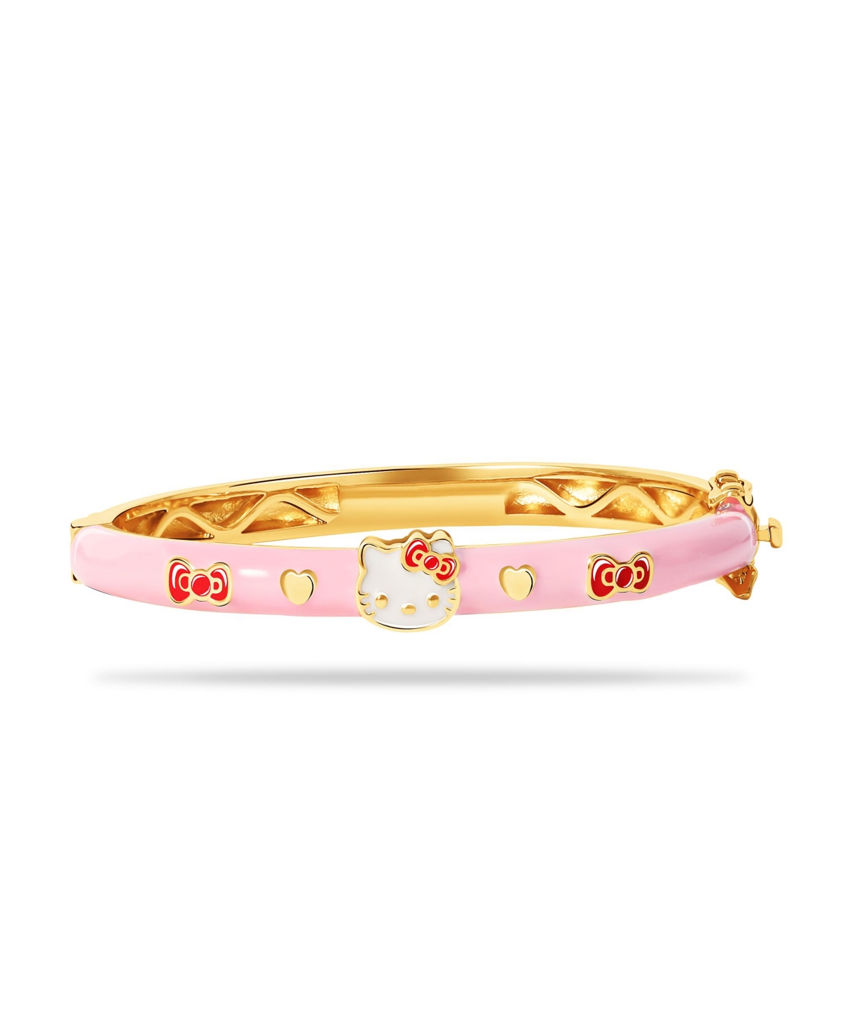 Sanrio Enamel Hinge Bangle Bracelet - 6.5 Inches - Pink, gold tone
