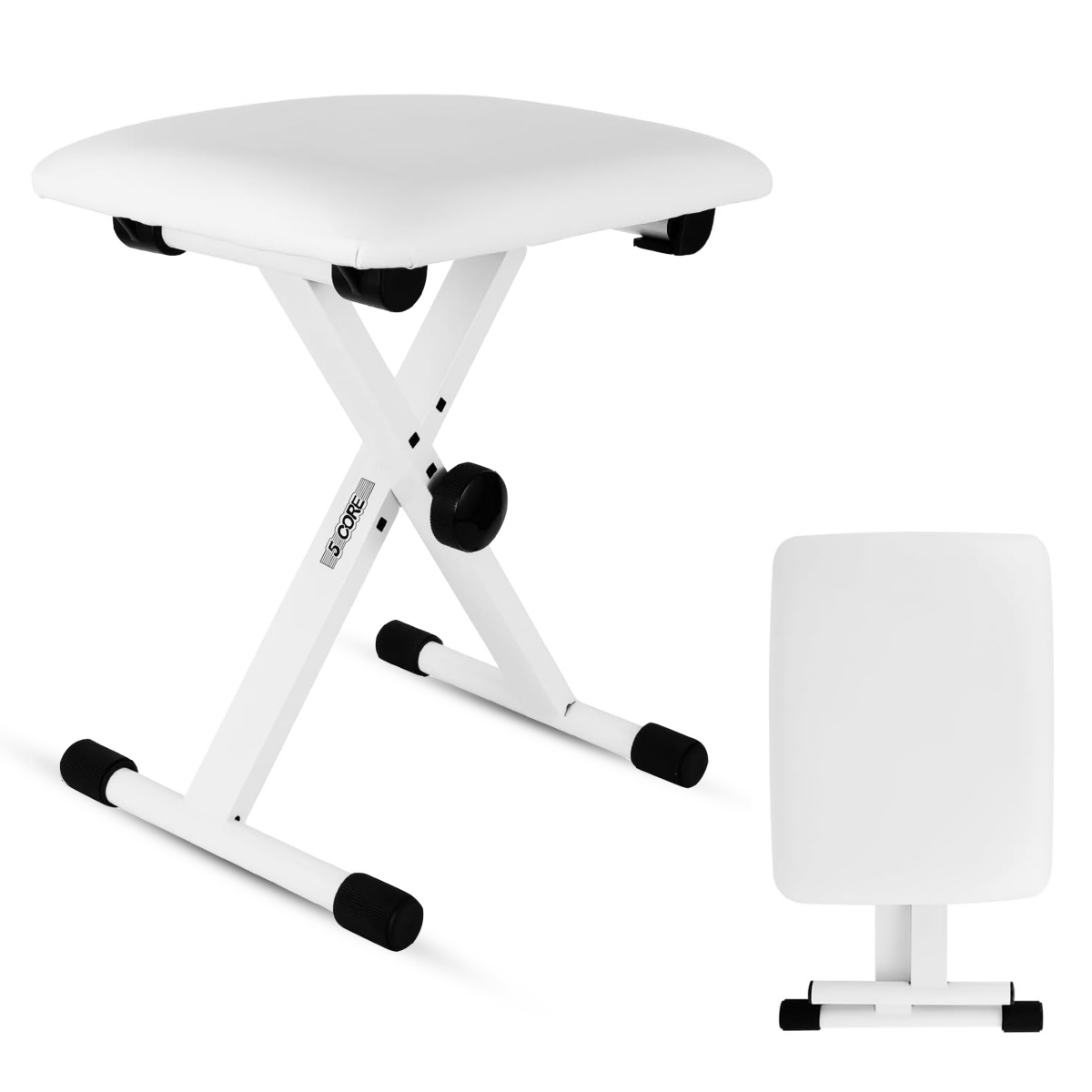 5 Core Keyboard Bench Pair X Style Piano Stool Thick Padded 12 to inch Adjustable Keyboards Chair- White