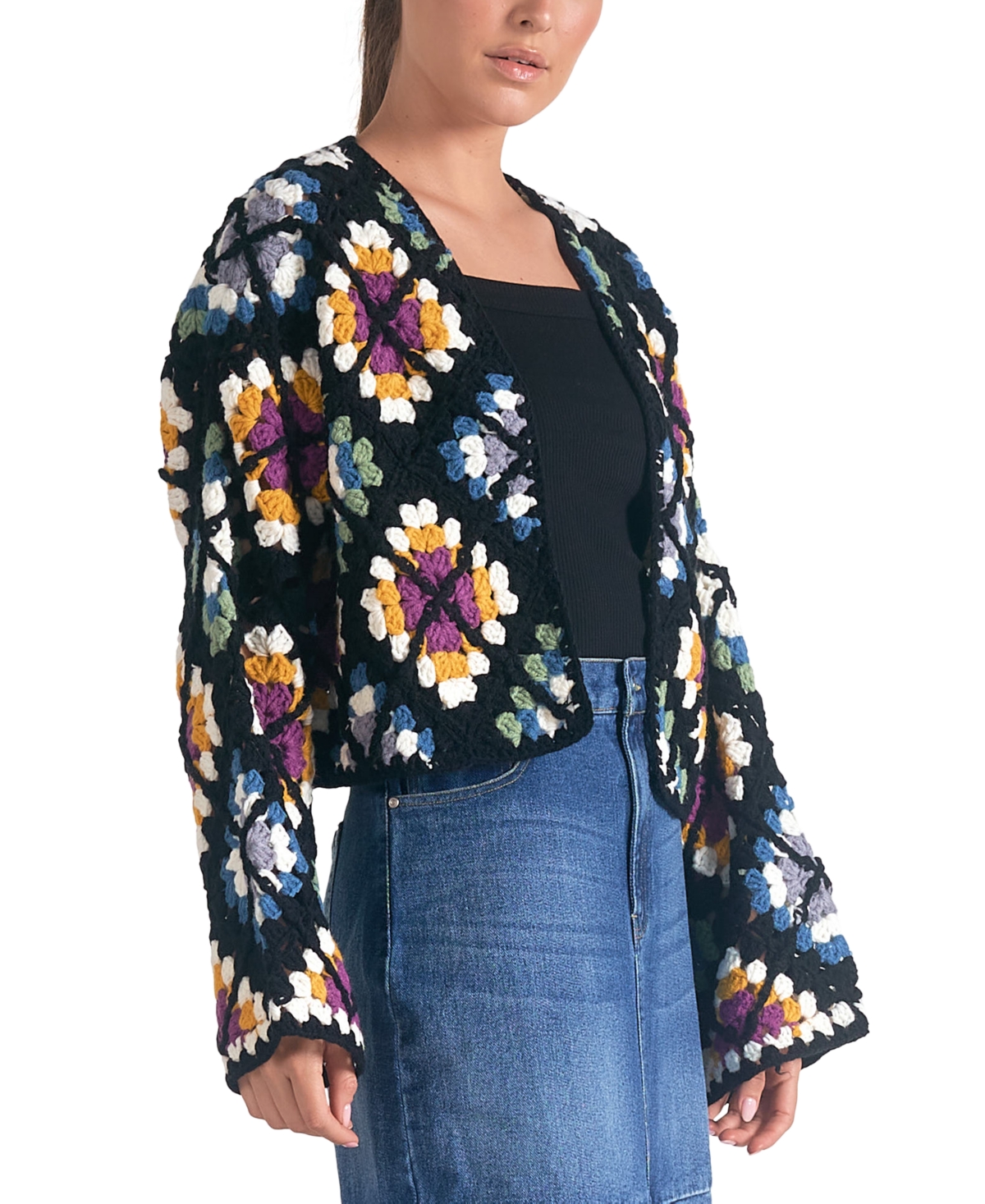 Elan Women's Crochet Open-Front Cardigan