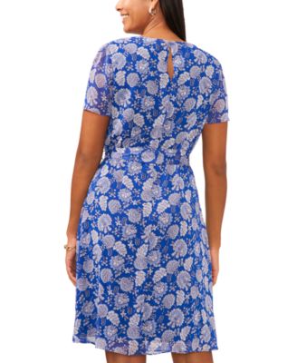 Women's Short-Sleeve Pleated Tie-Waist Dress