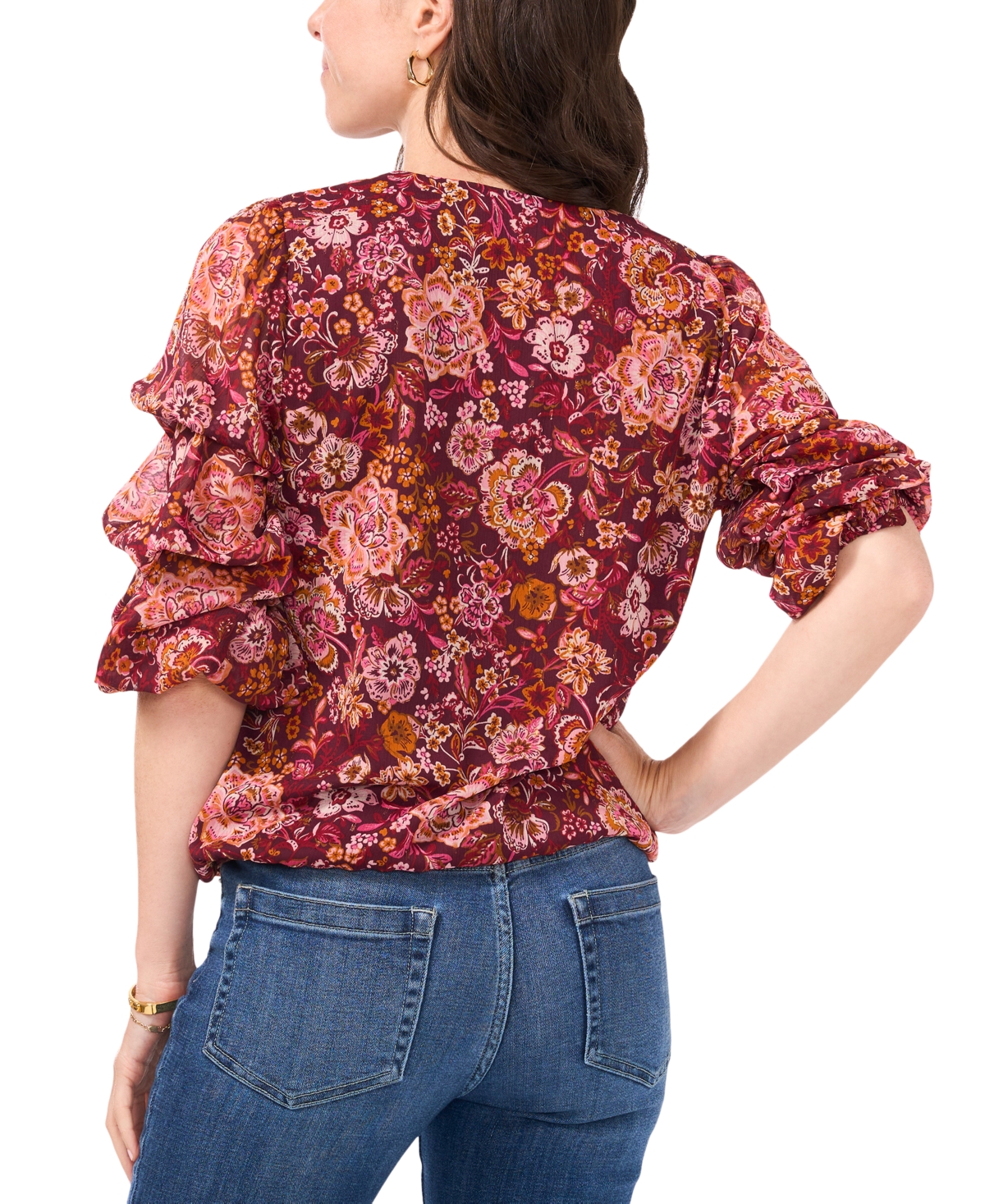 Sam & Jess Petite Paisley-Print Lantern-Sleeve Top